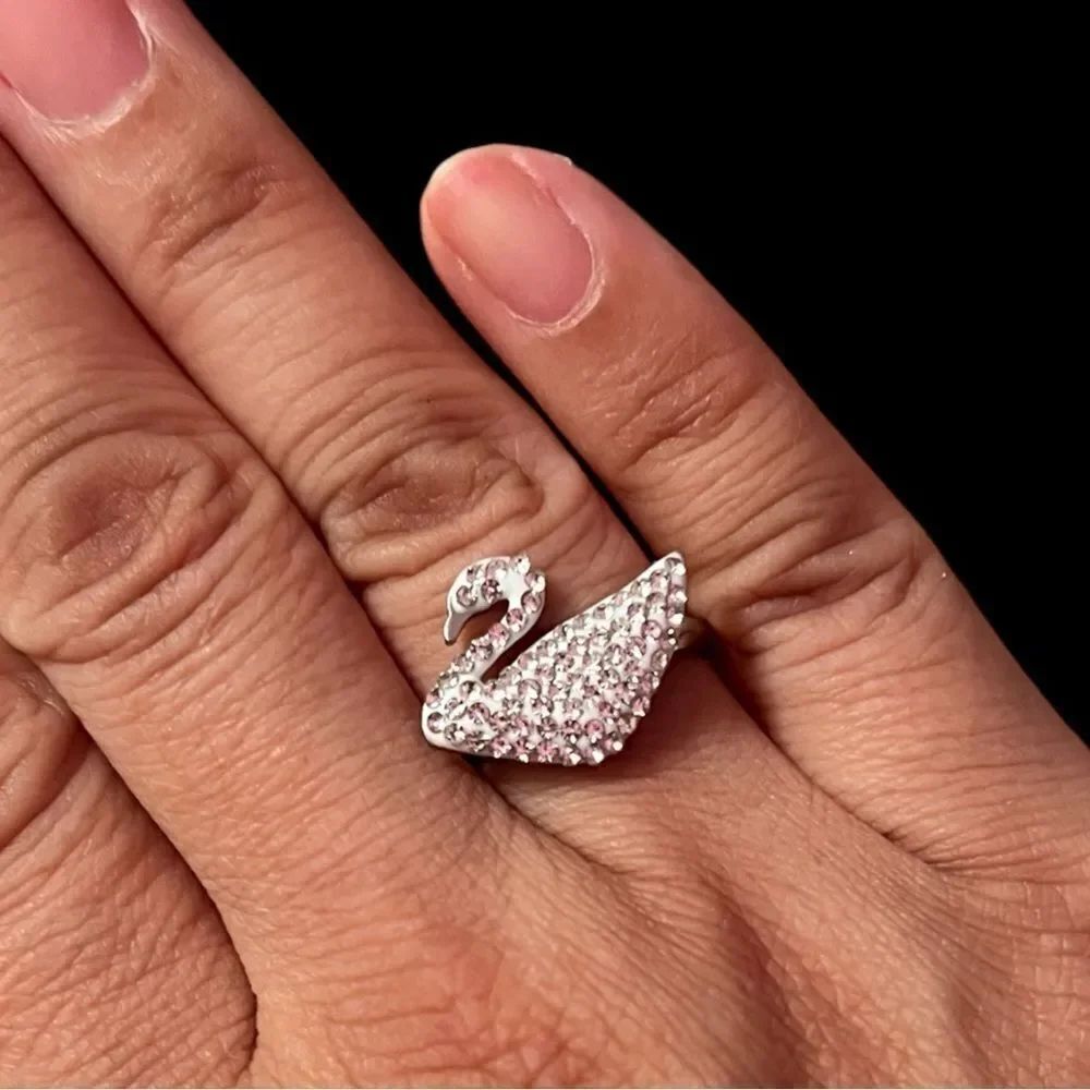 Crystal Swan Stainless Steel Ring